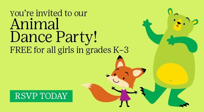 Animal Dance Party Invitation - Green Background with cartoon bear and fox.